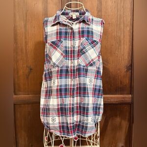 Ruff Hewn Plaid button down sleeveless Shirt size Medium Western